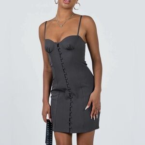 Princess Polly Charcoal Button-Front Bustier Mini Dress